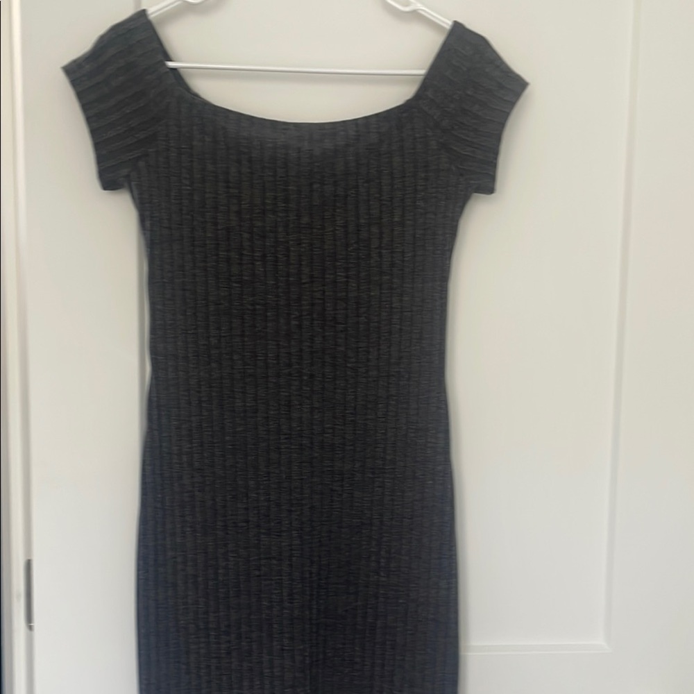 Express Grey Ribbed Off-Shoulder Women’s Dress